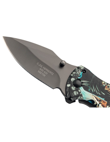 Herbertz 592709 coltello pieghevole "Grim Reaper" in acciaio inox 9 cm + apribottiglie