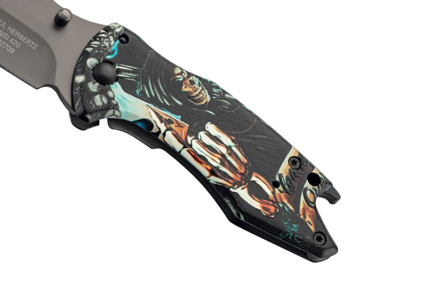 Herbertz 592709 coltello pieghevole "Grim Reaper" in acciaio inox 9 cm + apribottiglie
