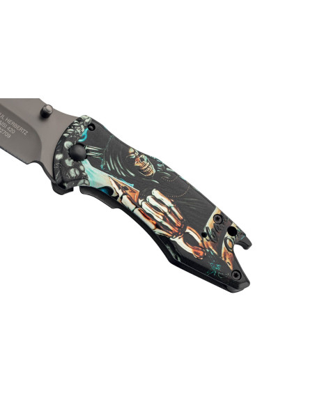 Herbertz 592709 coltello pieghevole "Grim Reaper" in acciaio inox 9 cm + apribottiglie