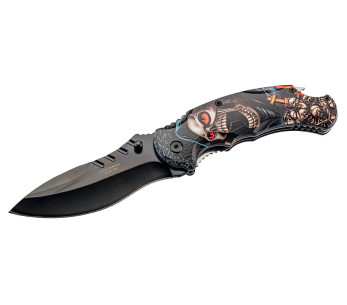 Coltello pieghevole Herbertz 595012 manico in alluminio seghettato con grande motivo a mietitore 12 cm