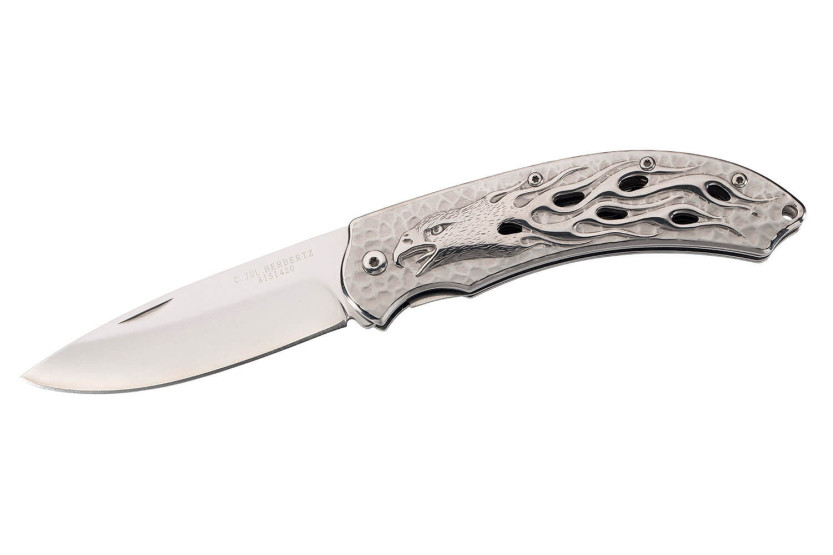 Herbertz 565212 fällkniv helt i rostfritt stål med design av flammande örn 12 cm handtag