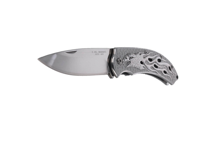 Herbertz 565212 fällkniv helt i rostfritt stål med design av flammande örn 12 cm handtag
