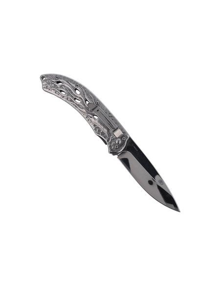 Faca dobrável Herbertz 565212 totalmente em aço inoxidável com design de águia flamejante e cabo de 12 cm