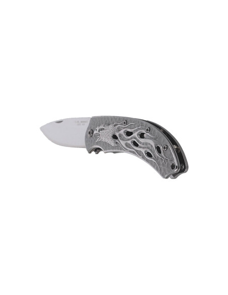 Faca dobrável Herbertz 565212 totalmente em aço inoxidável com design de águia flamejante e cabo de 12 cm