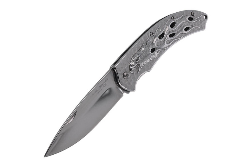 Faca dobrável Herbertz 565212 totalmente em aço inoxidável com design de águia flamejante e cabo de 12 cm