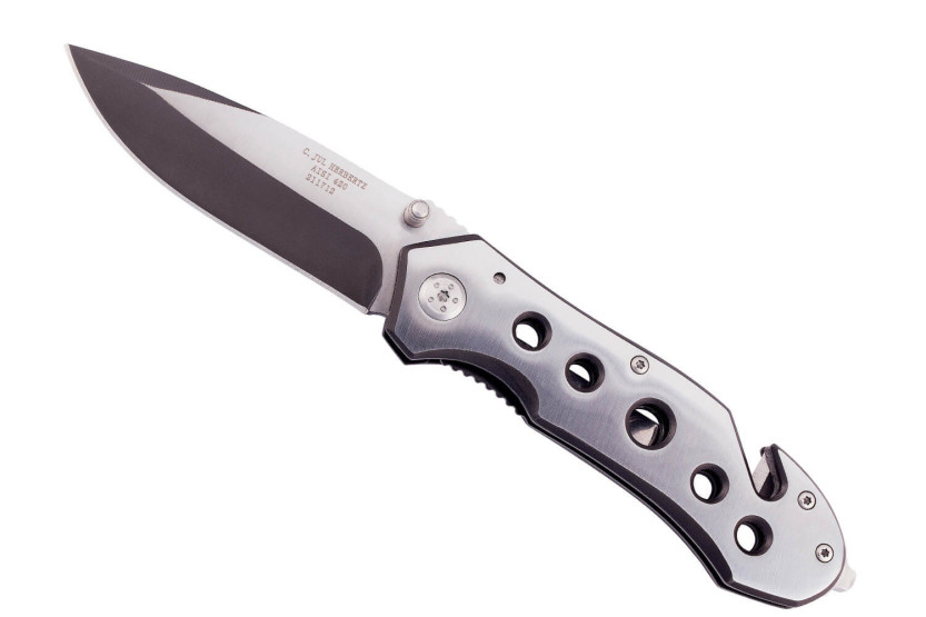 Herbertz 211712 sammenleggbar nødkniv med 11,8 cm gjennombrutt håndtak i rustfritt stål