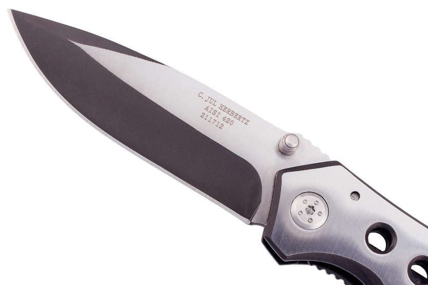 Herbertz 211712 coltello d'emergenza pieghevole, interamente in acciaio inox, manico traforato da 11,8 cm