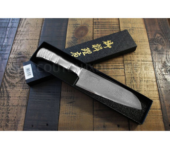Tamahagane Bamboe Kyoto Japans santoku mes 17,5cm VG5 Damascus lemmet 2
