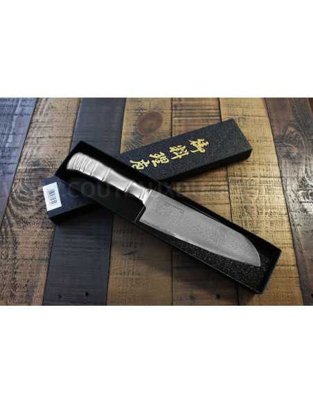 Japanisches santokumesser Tamahagane Bamboo Kyoto Klinge 17.5cm Damaszener Stahl VG5