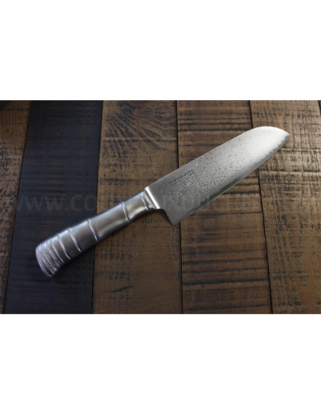 Japanisches santokumesser Tamahagane Bamboo Kyoto Klinge 17.5cm Damaszener Stahl VG5