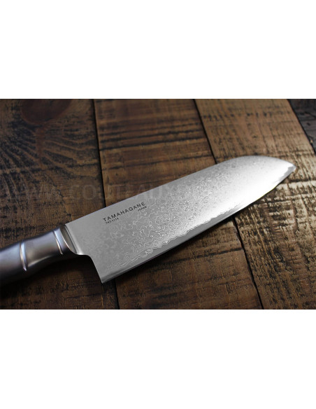 Japanisches santokumesser Tamahagane Bamboo Kyoto Klinge 17.5cm Damaszener Stahl VG5