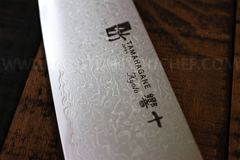Japanisches santokumesser Tamahagane Bamboo Kyoto Klinge 17.5cm Damaszener Stahl VG5