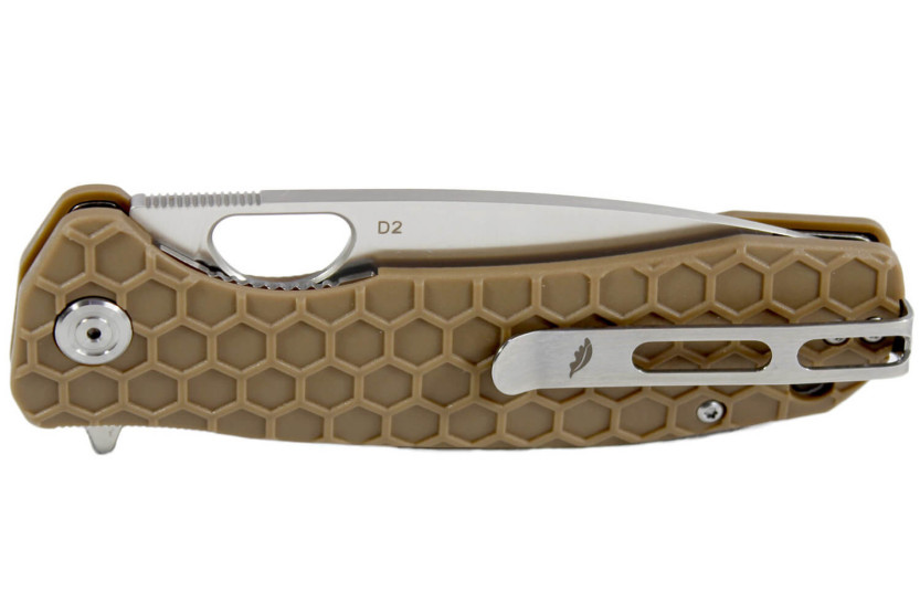 Honey Badger F lipper D2 Groot vouwmes 01HO029 nylon/fiberglas handgreep tan 11,7cm