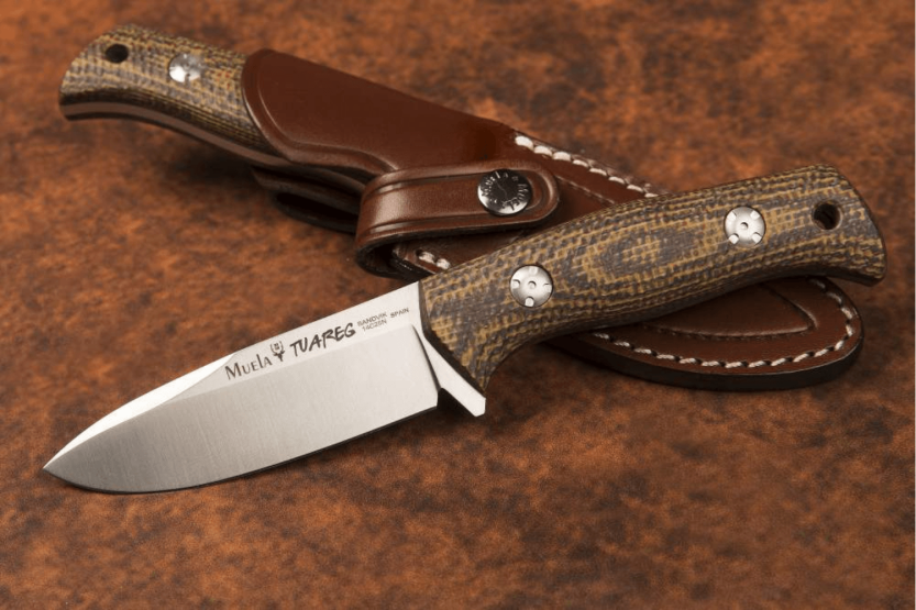 Messer Muela Tuareg 10G 9334 Klinge 10cm Griff aus Micarta Jute braun und Senf + Lederetui