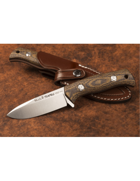 Muela Tuareg 10G 9334 knife 10cm blade brown and mustard micarta jute handle + leather sheath
