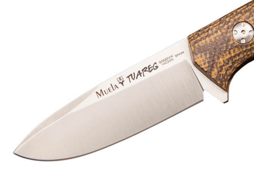 Muela Tuareg 10G 9334 coltello 10cm lama marrone e senape micarta manico in juta + fodero in pelle