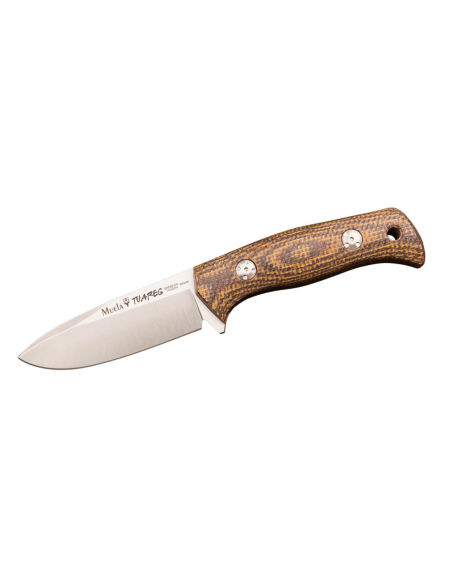 Muela Tuareg 10G 9334 mes 10cm lemmet bruin en mosterd micarta jute handvat + lederen schede