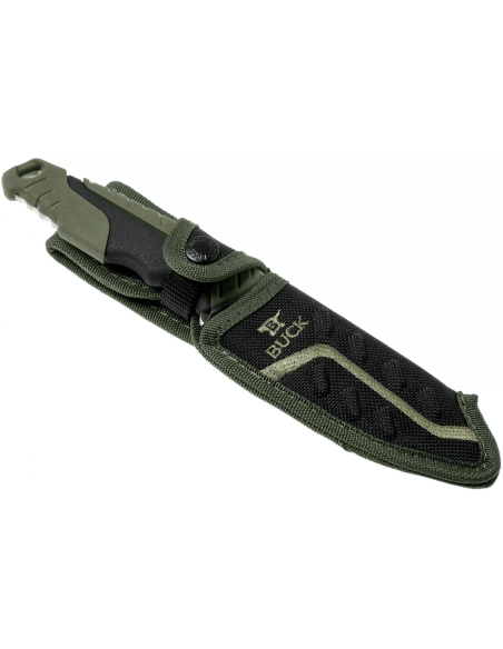 Faca Buck 656 Pursuit Large 0656GRS Lâmina de 11,4 cm cabo verde em nylon/fibra de vidro + bainha em poliéster
