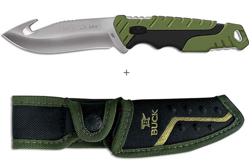 Messer Buck 657 Pursuit Large Guthook 0657GRG Klinge 11,4cm Griff Nylon/Glasfaser grün + Polyesterholster