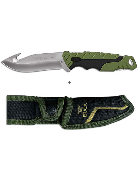 Buck Knife 657 Pursuit Large Guthook 0657GRG lama da 11,4 cm manico in nylon/fibra di vetro verde + fodero in poliestere