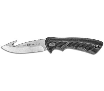 Faca Buck 685 Bucklite Max II Large Guthook 0685BKG Lâmina de 10,2 cm cabo de borracha preta + bainha de poliéster