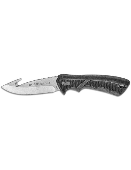 Buck Knife 685 Bucklite Max II Large Guthook 0685BKG 10,2 cm blad, svart gummihåndtak + polyesterslire