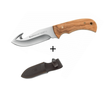 Cuchillo Muela Bisonte 9224 hoja 11.5cm mango de madera de olivo + funda de cuero 2