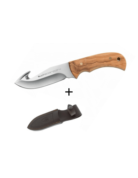 Muela Bisonte 9224 knife 11.5cm blade olive wood handle + leather sheath