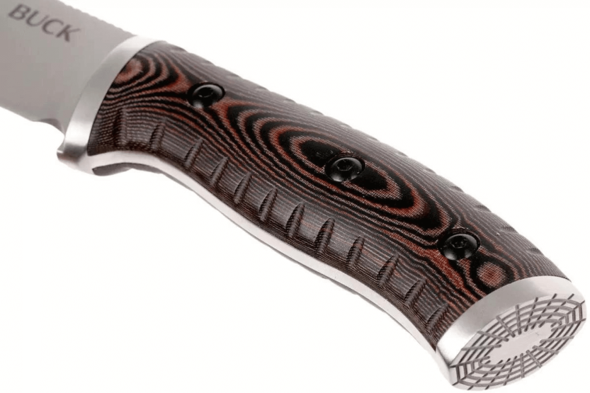 Faca Multifunções Buck 863 Selkirk 0863BRS Lâmina de 11,7 cm, punho em micarta castanha com iniciador de fogo e bainha de nylon