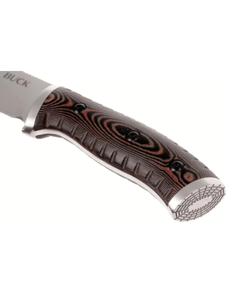 Faca Multifunções Buck 863 Selkirk 0863BRS Lâmina de 11,7 cm, punho em micarta castanha com iniciador de fogo e bainha de nylon