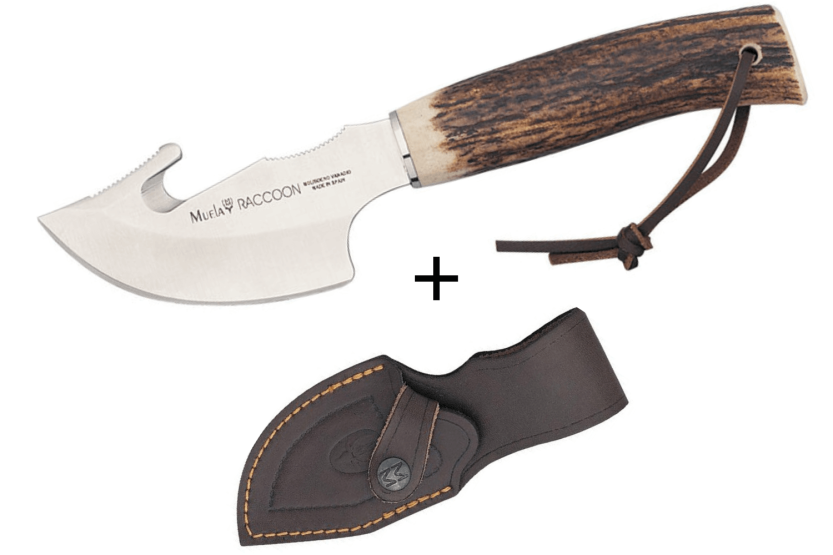 Muela Raccoon 9232 Messer mit 8cm Klinge aus rostfreiem Edelstahl, Griff aus Hirschgeweih + Lederetui