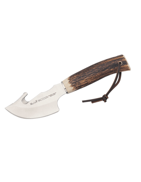 Muela Raccoon 9232 kniv 8 cm blad i rustfritt stål med gevirhåndtak + skinnslire