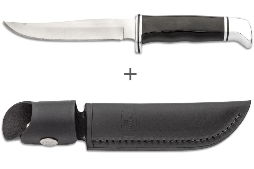 Buck kniv 105 Pathfinder 0105BKS klinge 12,7cm sort/alu phenolharpiks håndtag + læderskede