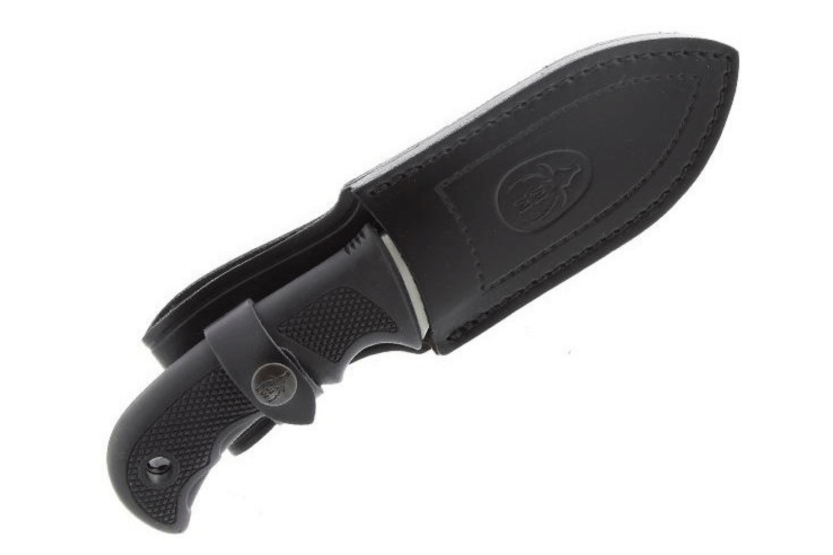 Muela Bisonte 9305 kniv 11 cm blad sort gummihåndtag + læderskede