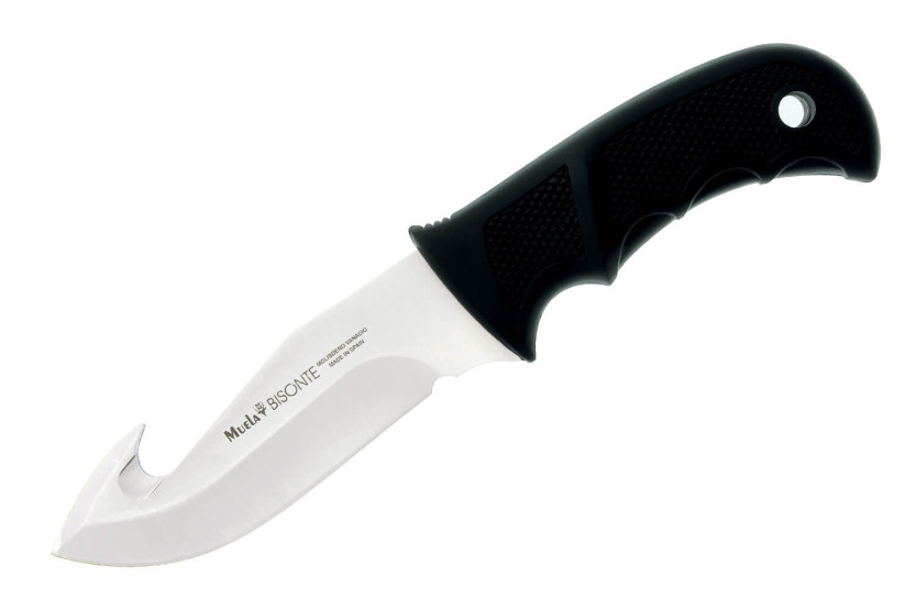 Muela Bisonte 9305 coltello lama 11cm manico in gomma nera + fodero in pelle