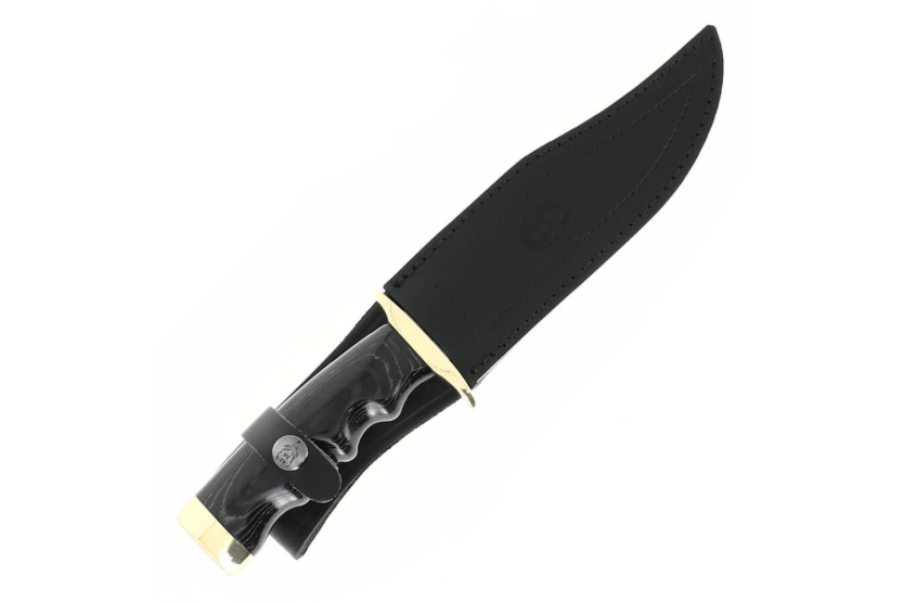 Muela Bufalo Messer 9257 Klinge 17cm Micarta Griff schwarz mit Messing-Enden + Lederetui