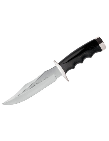 Muela Bufalo 9257 coltello 17cm lama nera manico in micarta con punte in ottone + fodero in pelle