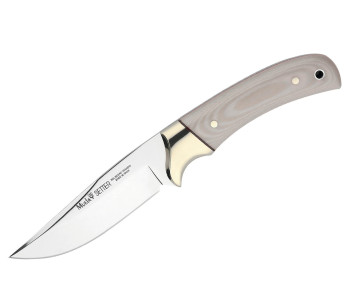 Cuchillo Muela Setter 9265 11cm hoja acero mango micarta blanca + funda cuero