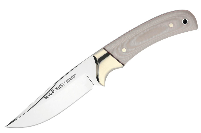 Muela Setter 9265 mes 11cm staal wit micarta handvat + lederen schede