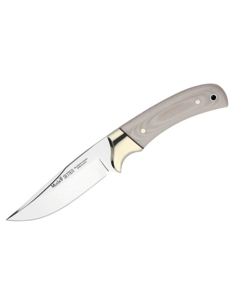 Muela Setter 9265 knife 11cm steel blade white micarta handle + leather sheath