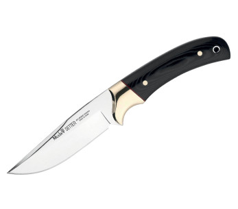 Muela Setter 9264 mes 11cm roestvrij staal zwart micarta handvat + lederen schede