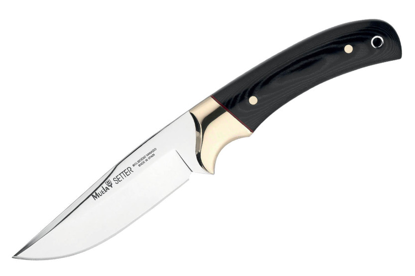Muela Setter 9264 veitsi 11cm ruostumattomasta teräksestä valmistettu terä musta micarta kahva + nahkatuppi