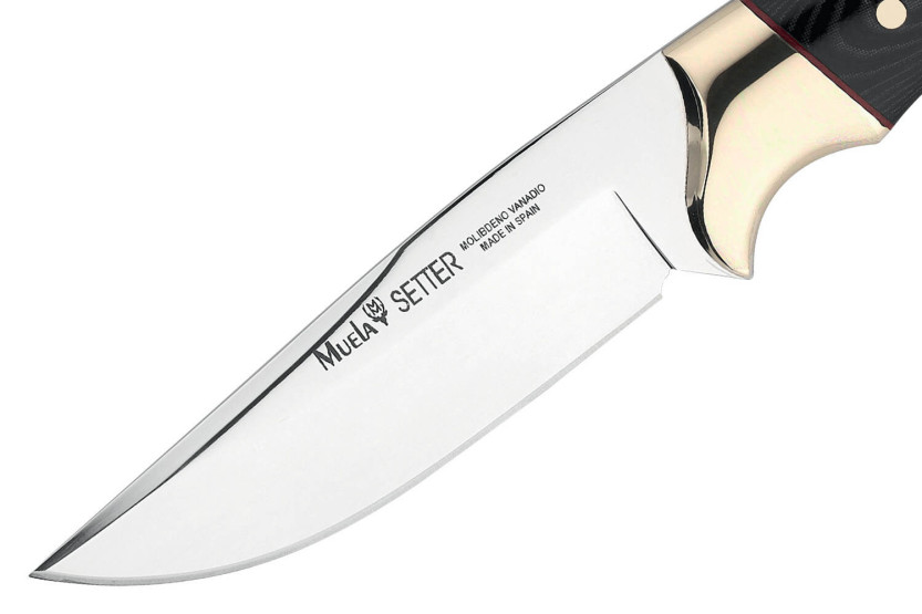 Muela Setter 9264 kniv 11 cm rustfrit stål blad sort micarta håndtag + læderskede