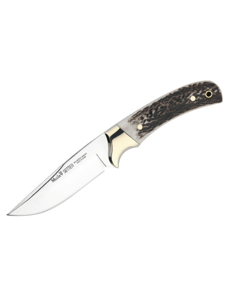 Muela Setter Knife 9266 11cm stainless steel blade deer antler handle + leather sheath