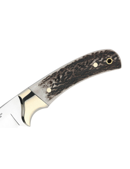 Muela Setter 9266 Messer mit 11cm Klinge aus rostfreiem Edelstahl, Griff aus Hirschgeweih + Lederetui