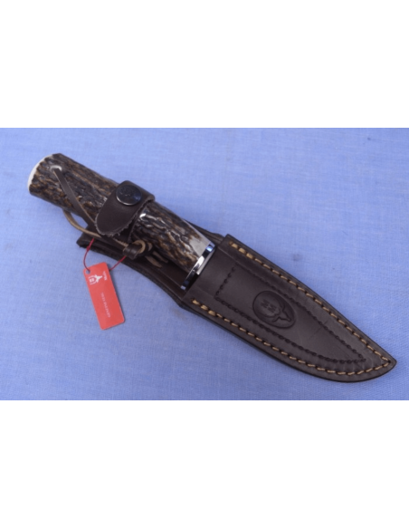 Muela Braco 9275 coltello 11cm lama in acciaio inox manico in corno di cervo con laccio + fodero in pelle