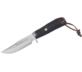 Muela Braco 9275 kniv 11 cm blad i rustfritt stål med håndtak i hjortetak med snøre + lærhylse