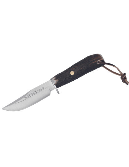Muela Braco 9275 Messer mit 11cm Klinge aus rostfreiem Edelstahl, Hirschgeweihgriff mit Schnürsenkel + Lederetui