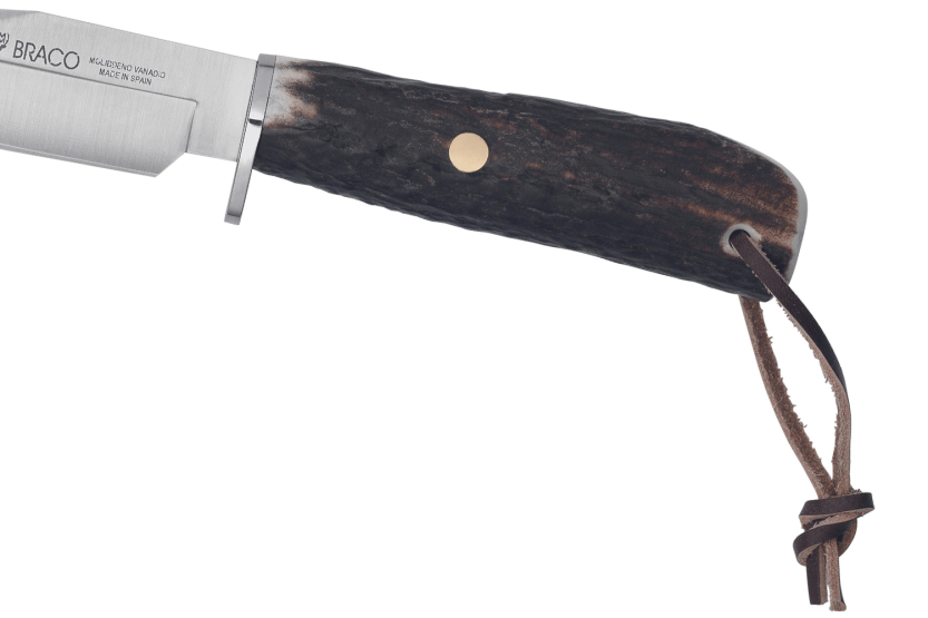 Muela Braco 9275 veitsi 11cm ruostumattomasta teräksestä terä peuran sarvikuonokahva pitsillä + nahkatuppi