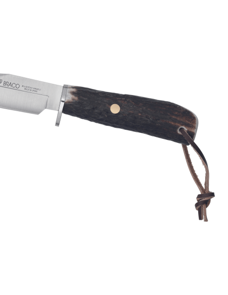 Cuchillo Muela Braco 9275 11cm hoja acero inoxidable mango asta ciervo con cordón + funda cuero